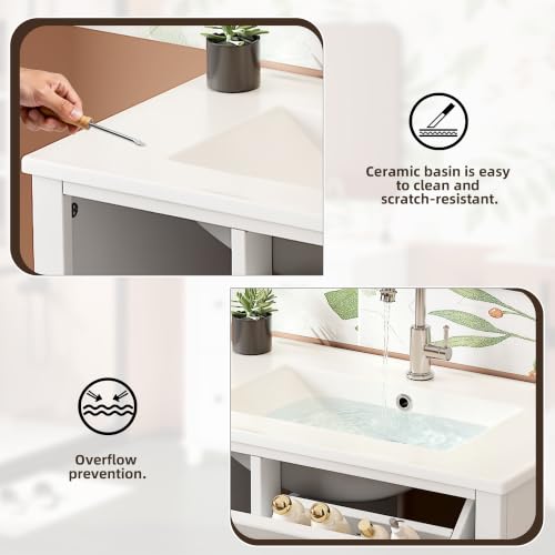 Lavabo de pie REXO lacado blanco de 76,5 cm con pila de cerámica 8
