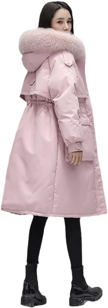 Women Thick Parkas Loose Windproof Snow Outwear, Winter 90% White Duck Down Coat, Real Fur Casual Hooded Jacket