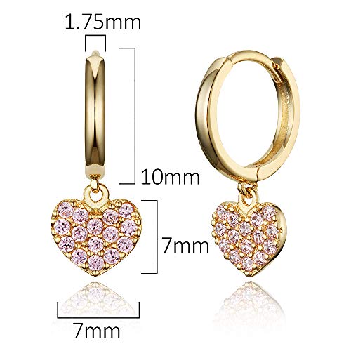 14K Gold Plated Brass Pink Heart Plain Huggy Baby Girls Hoop Earrings #TOP1