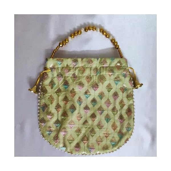 Pastel Colour Potli Bag | Wedding return Gift, Housewarming, Mehandi, Haldi, Baby Shower, Birthday return Gift|Golden beads Handle|Bridal bag|Combo - Image 8