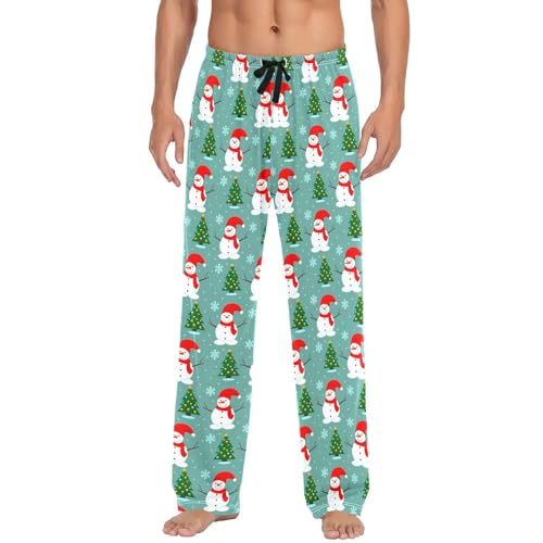 Christmas Snowman Men's Pajamas Pants Cotton Sleep Bottoms Pants Lounge Sleepwear - S2