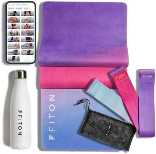 FitOn Yoga Starter Kit, Exercise Mat, Sculpt Resistance Bands and Water Bottle, Yoga Set for Beginners, Beginners Yoga Mat Set, Workout Mat for Home, Gym, Outdoor Use, Starter Yoga Equipment - Sunset