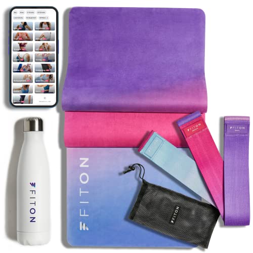 Fiton Yoga Starter Kit, Exercise Mat, Sculpt Resistance Bands And Water Bottle, Yoga Set For Beginners, Beginners Yoga Mat Set, Workout Mat For Home, Gym, Outdoor Use, Starter Yoga Equipment - Sunset #TOP1
