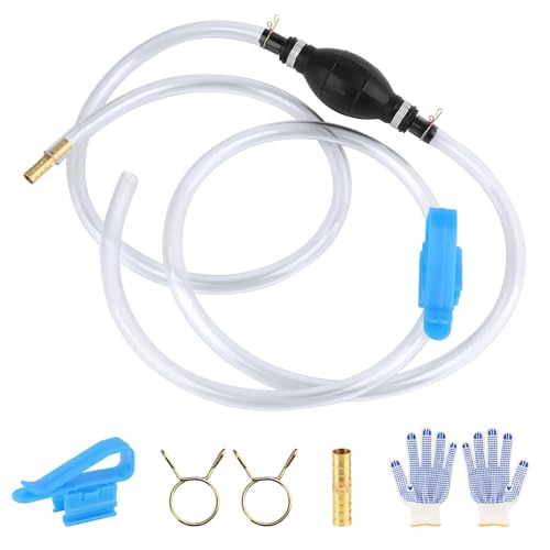 QOUBNIC Pompe à Essence Manuelle, Portative PVC Pompe de Transfert Carburant Universelle avec 10mm*2M de Tuyau pour Carburant, Essence, Diesel