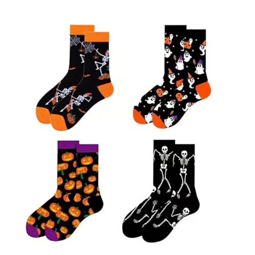 CBMZHF 4 pieces, Halloween stockings, ghost pumpkin skull pattern, black orange, 19.5 centimeters long