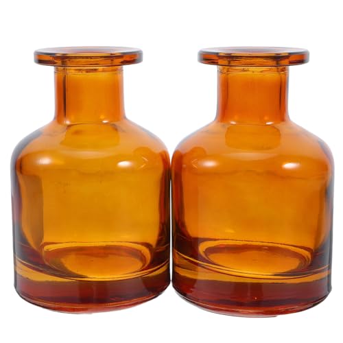 HOMSFOU Glass Diffuser Bottles: 2 Pcs Empty Reed Diffuser Container Refillable Aromatherapy Jars Replacement Bottles for DIY Home Fragrance & Essential Oils 150ml/5oz (Amber)
