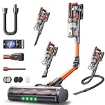 Fieety Aspirateur Balai sans Fil, 50kPa/600W/65Min Aspirateur sans Fil Puissant avec Tube Pliable Parfumé Mode Automatique Tuyau Extensible 1m pour Poils d'animaux, Tapis, Sols Durs et Voiture