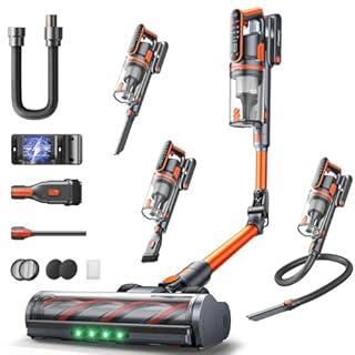 Fieety Cordless Vacuum Cleaner, 600W 50KPA Stick Vacuum with Touch Screen Auto-mode, 65 Mins Lightweight Home Vacuum with 180° Foldable Wand &1M Hose, Wall-Charging, Aroma, for Hard Floor Carpet Hair