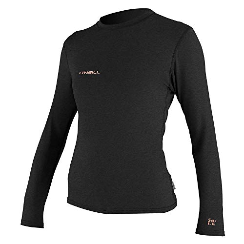O'Neill Women’s Hybrid Long Sleeve Sun Shirt, UPF 50+ Sun Protection, Rash Prevention for Surfing and All Water Activities, Black, X-Small