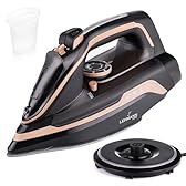 LEHMANN Fer à Repasser sans Fil avec Station de Charge, jusqu'à 3000W & 35 g/min de Vapeur Continue, Réglage Température & 5 Programmes, Semelle Céramique, Repassage Vertical, Noir/Or Rose