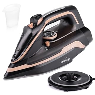 LEHMANN Fer à Repasser sans Fil avec Station de Charge, jusqu'à 3000W & 35 g/min de Vapeur Continue, Réglage Température & 5 Programmes, Semelle Céramique, Repassage Vertical, Noir/Or Rose