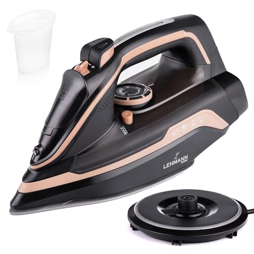 LEHMANN Fer à Repasser sans Fil avec Station de Charge, jusqu'à 3000W & 35 g/min de Vapeur Continue, Réglage Température & 5 Programmes, Semelle Céramique,...