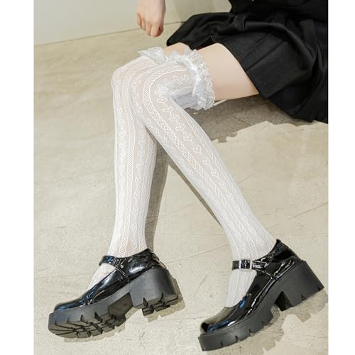 Image of Thigh High Stockings with Bow, Santa Accessory Y2K Fishnet Socks with Lace Brim Lingerie Tights for Women