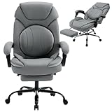 Comermax 400lbs Ergonomic Reclining Office Desk Chairs with Footrest Back Support High Back Wide Seat Napping Recliner Executive Office Chairs PU Leather Big Tall Managerial Chairs (Grey)