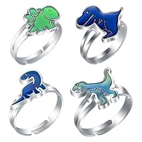 YceLon 4 Stück Stimmungsringe Kinder, Stimmungsringe Dinosaurier, Kinderringe mit Farbwechsel, Verstellbare Mood Rings als Partyaccessoires und Geburtstagsgeschenk, Weihnachtsgeschenke für Kinder