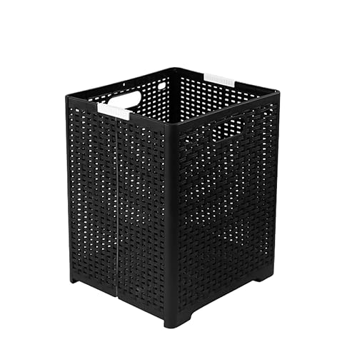 Panier à linge pliable en plastique noir avec poignées