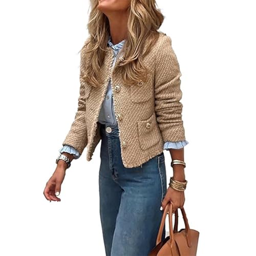 FYHTC Gold Tweed Jacket – Stylish Short Blazer for Women