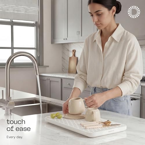 Deepstone 3-Layer Stone Dish Drying Mat for Kitchen Counter - Diatomaceous Earth Quick Dry Mat with Removable Plastic Topper and Non-Slip Base Pad, 16 x 9 in (White) by deepstone - Image 9