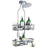 Joqixon Shower Caddy, Upgraded Extended Length Shower Caddy Over Showerhead No Blocking to Showerhead, Rustproof Bathroom Organizers and Storage with Hooks Shampoo Soap Holder, Large Hanging Caddy