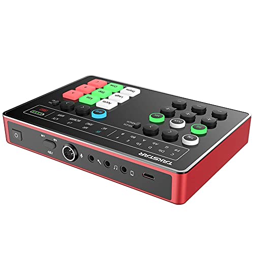 TAKSTAR Portable Audio Mixer Live Sound Card, Streaming Sound Voice Changer ALL-IN-ONE Podcast DJ Mixer Board for Karaoke Recording on Smartphone/iPad/PC, Live Broadcast Video Mixer Gaming SC-M1