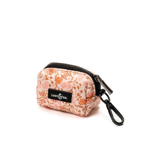 Lucy & Co. Woodland Wildflowers Dog Poop Bag Holder and Dispenser, Clips to Leash, Water-Repellent Neoprene, Includes Refill Roll