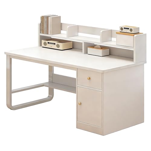 XNKLPY Mesa Escritorio con Cajones y Estante Superior, Escritorio para Ordenador con Armario de Almacenamiento, Mesa de Trabajo para Estudiar y Escribir, Mesa de Oficina de Madera C 120cm
