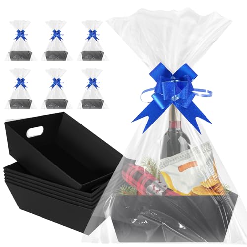 PräSentkorb Leer Pappe 6 Stück Großer Leerer Geschenkkorb für Personalisierte Geschenkverpackungen Geburtstag Weihnachten Valentinstag Ostern und Andere Feste (Schwarz)
