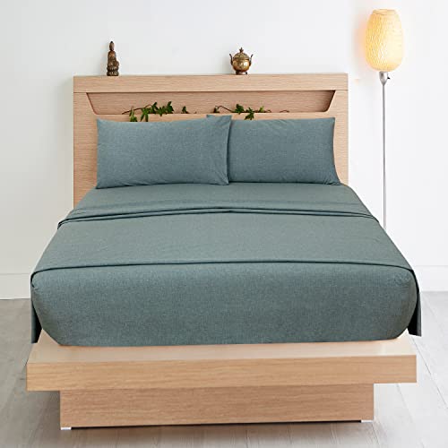 Royale Linen 300 Thread Count 100% Long Staple Combed Cotton Sheet Set - 4 Piece Bed Sheet 1 Fitted Sheet, 1 Flat Sheet, 2 Pillow Case - Breathable, Cool & Crisp Percale Sheet Set (Queen, Frost Blue) #TOP3