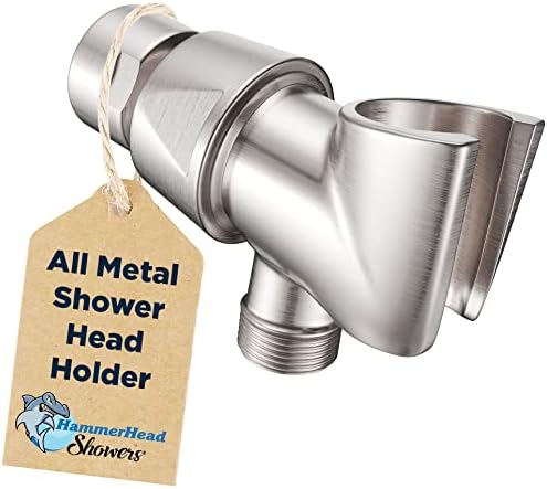 All Metal Shower Head Holder for Hand Held Showerheads, Brushed Nickel | Adjustable Shower Arm Mount with Universal Wall Hook Bracket and Brass Pivot Ball
