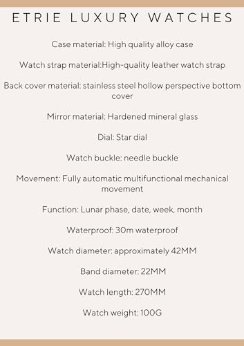 Automatic Brown Leather Strap Watches for Men with Gold Case - Mechanical Blue Dial - Luxury Watch - Analog Watches3