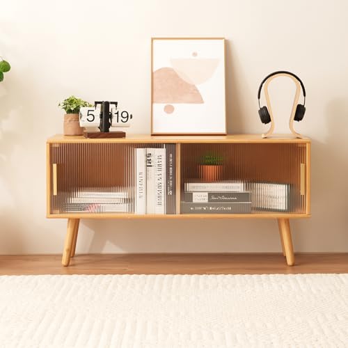 Baveke Bamboo TV Stand for TVs up to 50 Inches, Entertainment Center is Feat FSC-Certified Bamboo for Gaming Console, Modern Accent TV Console Cabinet for Living Room Bedroom (39.4)