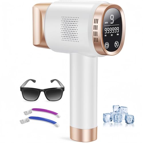 3 en 1 Depiladora Laser con Enfriamiento por Hielo, 20.5J Depiladora Luz Pulsada con 600NM-1200NM Onda de Luz Roja, Pantalla táctil LCD, 9 Niveles de Energía para Bikini, Axilas, Cara, Cuerpo