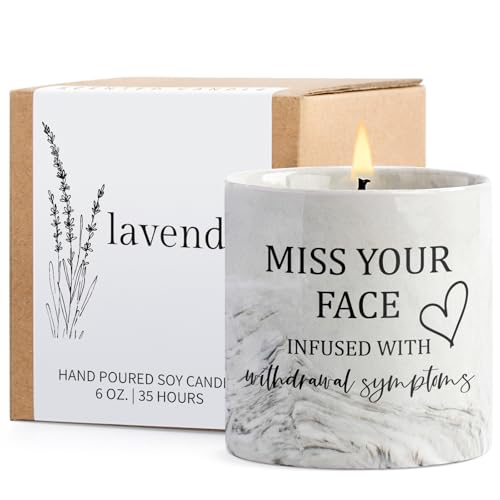 I Miss You Gifts - Best Friend Bestie Long Distance Relationship Gifts, Friendship Birthday Going Away Present 6 Oz Friend Lavender Porcelain Miss Your Face Candle