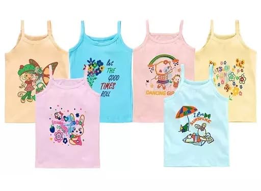Cotton Camisole for Girls, Baniyan Shameez for Kids, Slip Innerwear Vest Printed Baby Summer Cloths Sando Ganji(Pack of 6) M08 discount deal