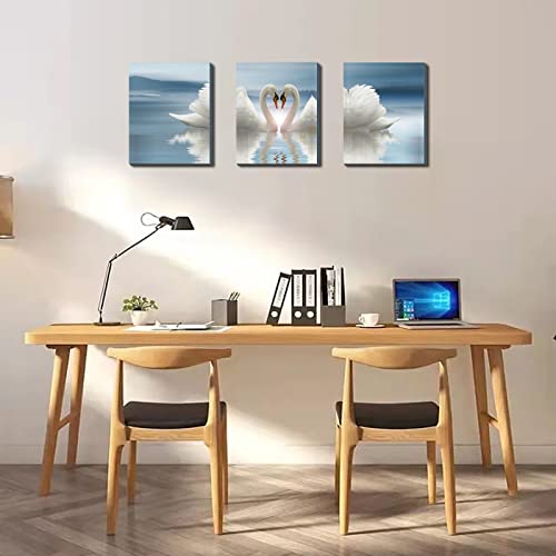 Swan Love Kissing Heart Wall Art Decor Framed, 3 Pieces Canvas Couples Print Poster Decor Paintings Street Art Pictures For Bedroom Home Office Living Room Bathroom Farmhouse12*16In #TOP3