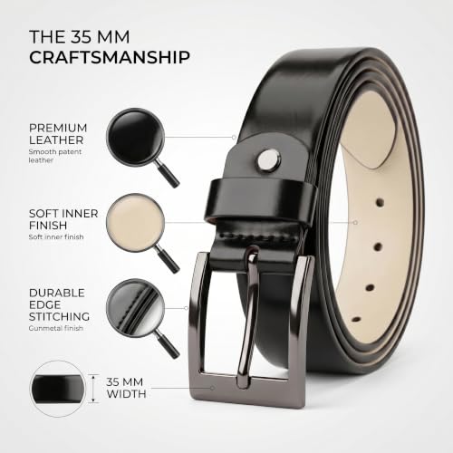Image of Genuine Leather Belt for Men - Premium Formal & Casual Belt with Metal Buckle - Durable Adjustable Waist Belt for Jeans, Trousers & Office Wear