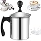 Milchaufschäumer Manuell, 800ml Edelstahl Handmilchaufschäumer, Manueller Schäumer mit Kaffee-Ziehdorn, Perfekter Milchschaum Dank Doppeltem Sieb und Speziellem Drückmechanismus