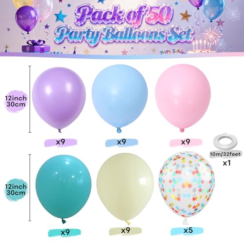 Image of Pastel Balloons Pastel Rainbow Balloon Set Colorful Multicolor Macaron Pink Purple Blue Yellow Birthday Party Decorations with Star Confetti for Kid Boys Girls Candy Easter Baby Shower Wedding