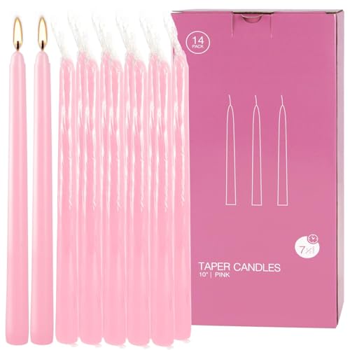 14-Pack Pink Taper Candles - 10 Inch Unscented Dripless Candlesticks, Long Burning for Weddings, Bridal Showers, Valentine's Day & Romantic Dinner Parties by Grcdoyvl - Used condition - US$11.89