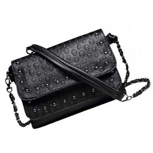 Sac à bandoulière femme noir motif crâne crossbody chic et grand format
