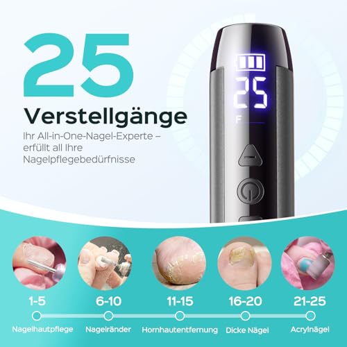 COSLUS C51 Kabelloser Nagelfräser mit LED-Anzeige and 25 Stufiger,Grau – Ansicht 5