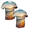 Ocean Sunset Print Stylish Mens T-Shirts,Soft Comfortable Short Sleeve Tees for Men,for Everyday Wear Black #4