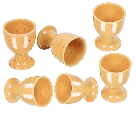 Image of Qimacplus Elevate Your Breakfast Experience Soft Boiled Egg Holder Set Stylish Ceramic Egg Cups Perfect Housewarming Gift Set of 6 (Mustard)