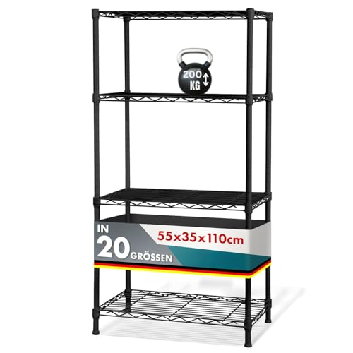 Image of casa pura Metal Storage Shelf Rocky Black, Decorative Heavy Duty Boltless Shelving for Bathroom, Kitchen, Office and Living Room, Adjustable Shelves, 4 Tier - 55 (W) x 35 (D) x 110 (H) cm