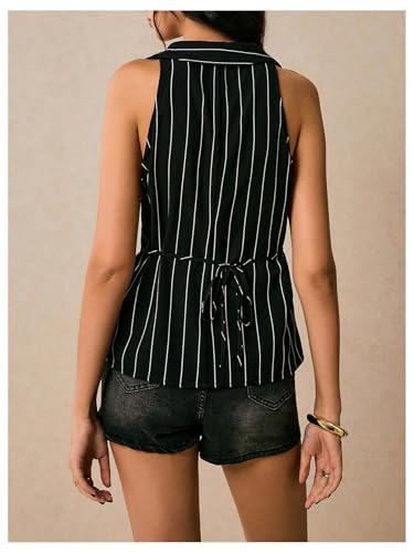 SHENHE Women's Sleeveless V Neck Striped Crop Vest Waistcoat Button Up Blazer Vest2