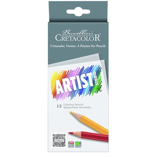 Image of BRUSTRO Artists' Sketch Book Wiro Bound, Size A5 (5.8x8.3 in), 160 GSM, 116 Pages with Cretacolor Studio Colouring Pencils, Set of 12, Assorted Bright Colours|Ideal for Sketching,Drawing
