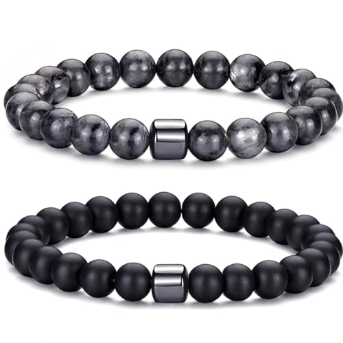 2 Bracelets Hématite Magnétique Pierres Noires Naturelles Homme Femme