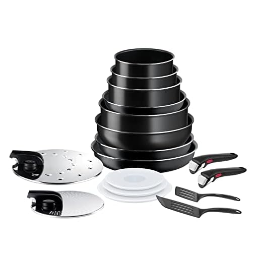 Tefal Ingenio Batterie de cuisine 17 p, Poêles, Casseroles, Wok, Sauteuse, Non induction, Revêtement antiadhésif, Empilable, Compatible lave-vaisselle, Fabriqué en France, Easy On L1599702