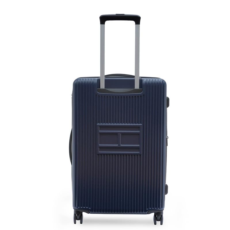 Image of Tommy Hilfiger Polycarbonate Trolley, Navy Blue, Empire Plus, 95L | Big Suitcase for Travel, Double 8 Spinner Wheels Hard Shell Check-in Luggage,Medium, 77 Cm