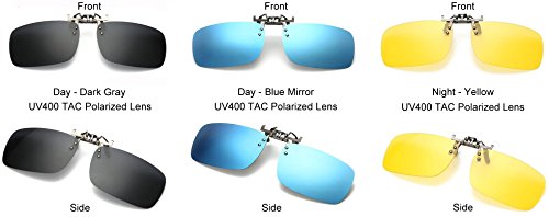 Newon 3 Pack, Clip On Flip Up Polarized Sunglasses, Uv Protection Lens Over Prescription Glasses, Shades For Rx Eyeglasses, Men Women Reading Fishing Night Driving, Black Blue Mirror Yellow #TOP5
